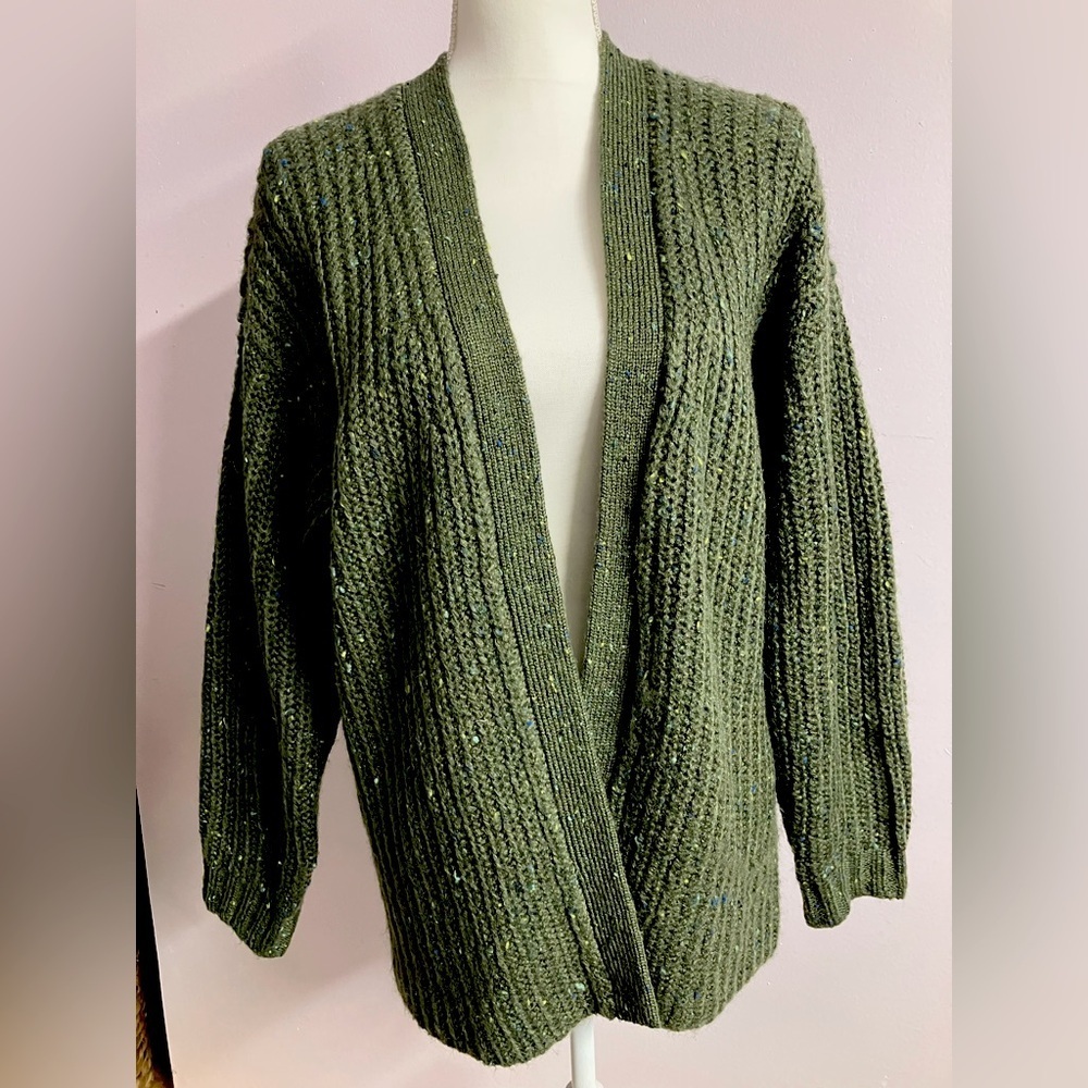 American Eagle Outfitters Women’s Open Front Sweater, XS, Olive Green, Knit
